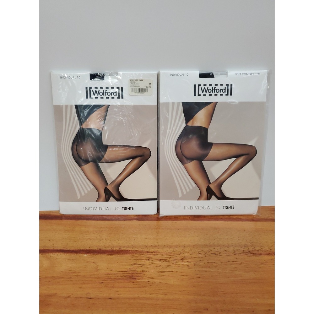 NOS Vintage Wolford Black Control Top Tights Medium Lot Of Two 181 63 7005